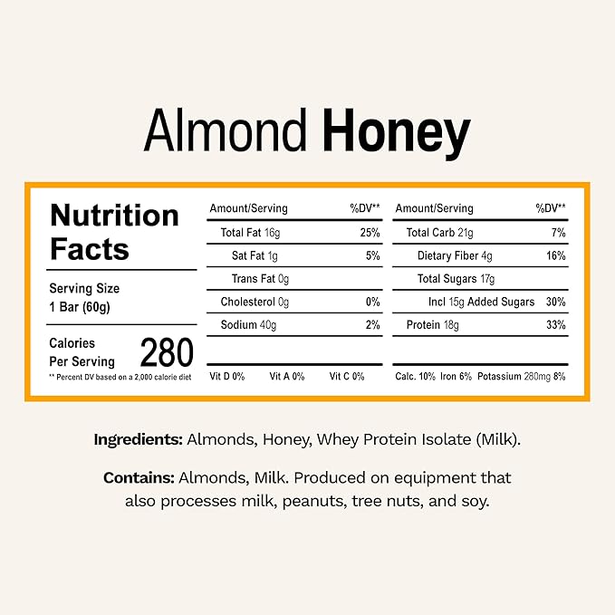 Rise Breakfast Whey Protein Bar - Almond Honey (18g Protein)