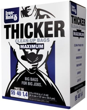 Iron Hold 55 Gallon Heavy Duty Trash Bags with Twist Ties – 40 Count