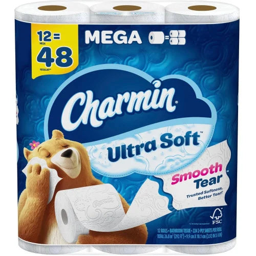 Charmin® Ultra Soft Toilet Paper, 2-Ply, 224 Sheets per Roll, 12-Roll Pack (08813PK)