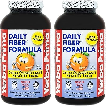 Yerba Prima Daily Fiber Formula 16 oz (Pack of 2) - Premium Dietary Fiber Supplement, Non-GMO, Gluten Free, Made in The USA, Orange Flavor