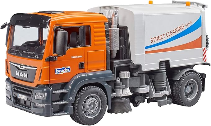 Bruder Toys - Commercial Realistic MAN TGS Street Sweeper Truck with Open-able Doors, Adjustable Brushes, and Flexible Hose - Ages 4+