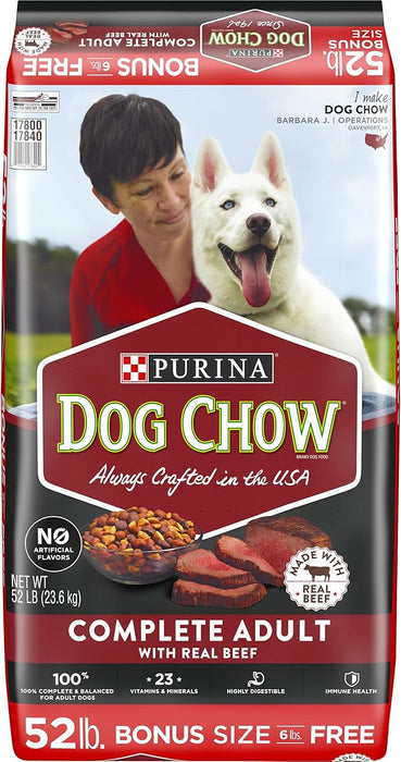 Purina Dog Chow Dry Dog Food, Complete Adult With Real Beef - 52 lb. Bag