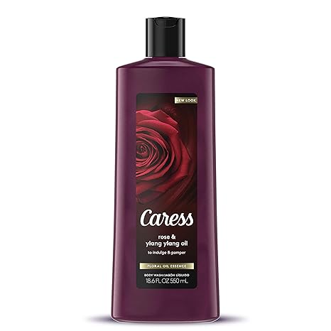 Caress Body Wash To Indulge & Pamper Rose & Ylang Ylang Oil With Floral Oil Essence 18.6 oz