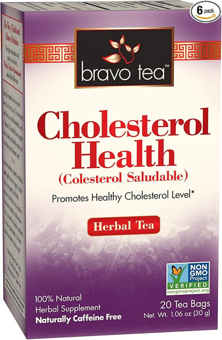 Bravo Tea Cholesterol Health Herbal Tea Caffeine Free, 20 Tea Bags, 6 Count