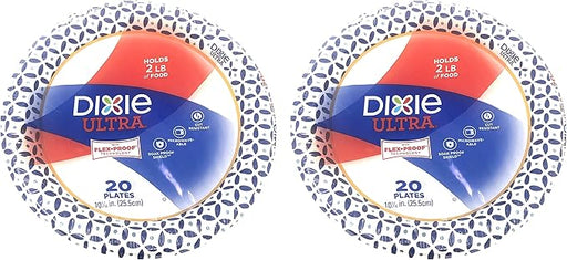 Dixie Ultra Paper Plates, 10 1/16", 20 count, Dinner Size Printed Disposable Plates (Pack of 2)