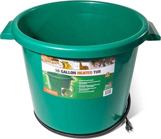 Farm Innovators HT-200 16 Gallon Plastic Heated Livestock Pet Farm Animal Water Bucket Tub with Hidden De-Icer Heating Element, Green