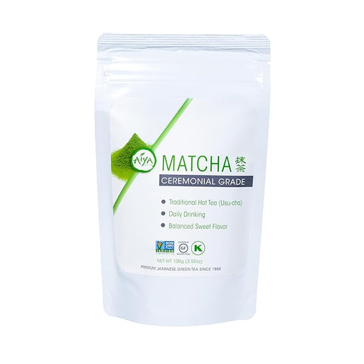 Aiya Authentic Japanese Premium First Harvest Ceremonial Grade Matcha Green Tea Powder - Vegan-Friendly, Zero Sugar, Gluten-Free - 100g Bag (3.53 oz.)