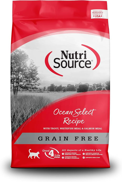 NutriSource Grain-Free Cat Food, Made with Ocean Select, Trout, Whitefish, and Salmon Meal, 6.6LB, Dry Cat Food