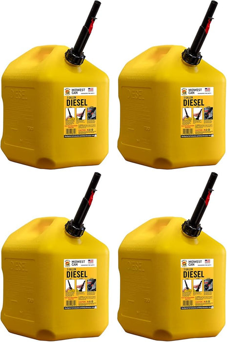 Midwest Can Company 8610 EPA & CARB Compliant 5 Gallon Diesel Can Fuel Container with Flame Shield Safety System and Auto Shut Off (4 Pack)