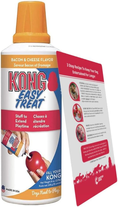 Bundle: Kong Easy Treat – Kong Fillers for Puppy and Adult Dogs - Stuffing Treat Spray with Recipe Card 8 Oz (Cheese & Bacon)