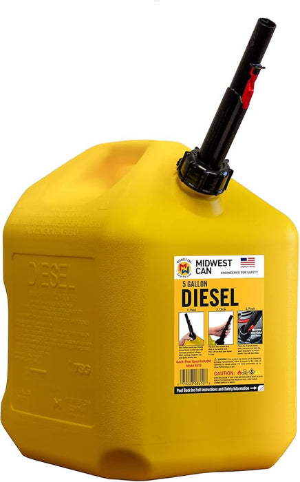 Midwest Can Company 8610 EPA & CARB Compliant 5 Gallon Diesel Can Fuel Container with Flame Shield Safety System and Auto Shut Off (4 Pack)