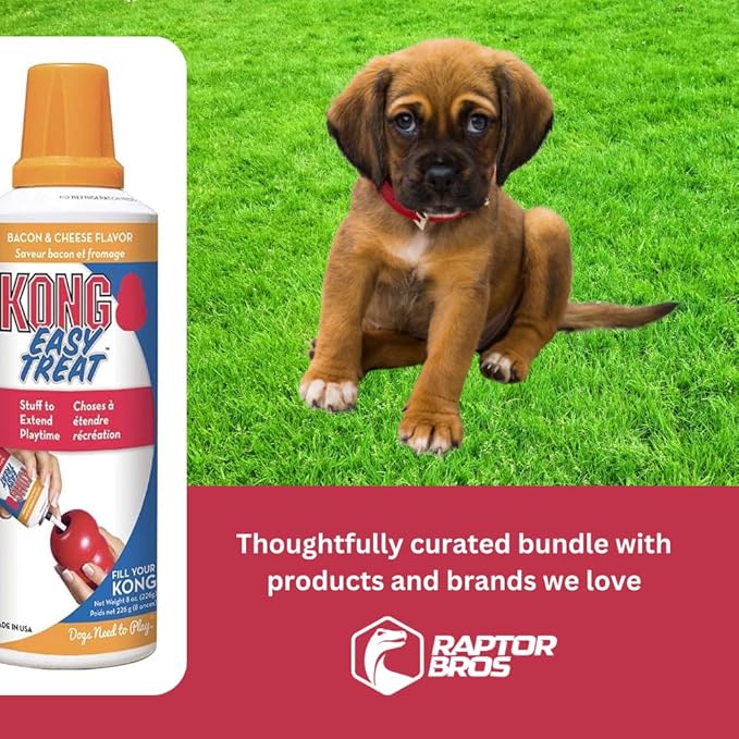 Bundle: Kong Easy Treat – Kong Fillers for Puppy and Adult Dogs - Stuffing Treat Spray with Recipe Card 8 Oz (Cheese & Bacon)