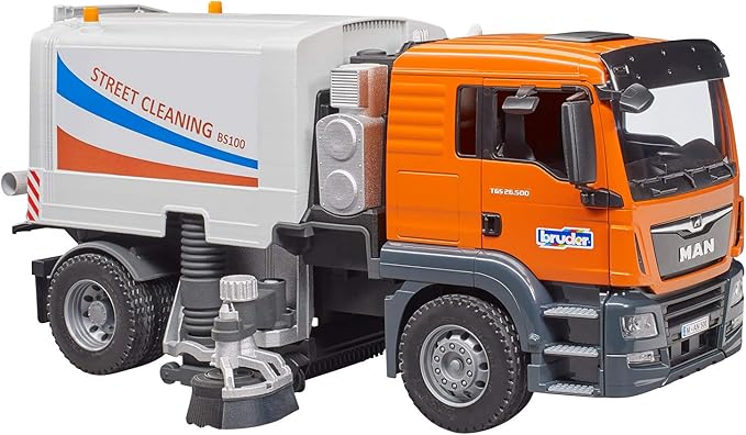 Bruder Toys - Commercial Realistic MAN TGS Street Sweeper Truck with Open-able Doors, Adjustable Brushes, and Flexible Hose - Ages 4+