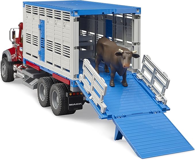 Bruder 02830 Mack Granite Cattle Transportation Truck with 1 Cattle