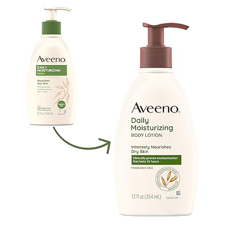 Aveeno Daily Moisturizing Body Lotion with Soothing Oat and Rich Emollients to Nourish Dry Skin, Fragrance-Free, 12 Fl Oz (Pack of 6)