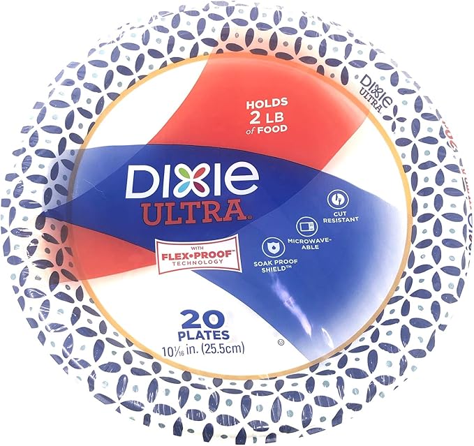 Dixie Ultra Paper Plates, 10 1/16", 20 count, Dinner Size Printed Disposable Plates (Pack of 2)