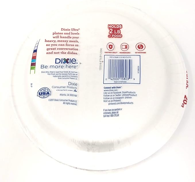 Dixie Ultra Paper Plates, 10 1/16", 20 count, Dinner Size Printed Disposable Plates (Pack of 2)