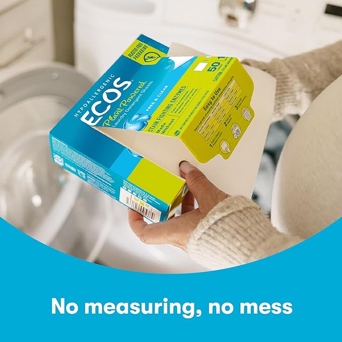 ECOS Laundry Detergent Sheets Vegan, No Plastic Jug, No Mess & Liquid Free - Laundry Sheets in Washer - Hypoallergenic, Plant Powered Laundry Detergent Sheets - Free & Clear 57 Count(Pack of 2)