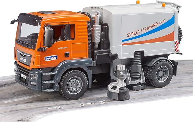 Bruder Toys - Commercial Realistic MAN TGS Street Sweeper Truck with Open-able Doors, Adjustable Brushes, and Flexible Hose - Ages 4+