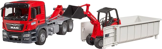 Bruder 03767 Man TGS Truck with Roll Off Container and Schäffer Compact Loader 2630