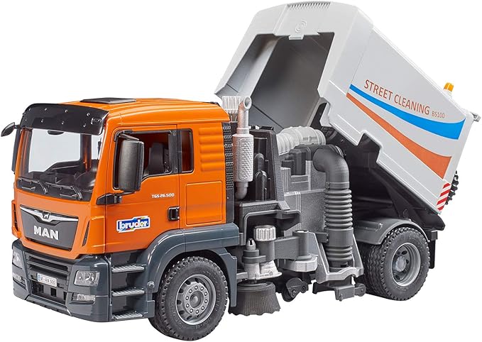 Bruder Toys - Commercial Realistic MAN TGS Street Sweeper Truck with Open-able Doors, Adjustable Brushes, and Flexible Hose - Ages 4+