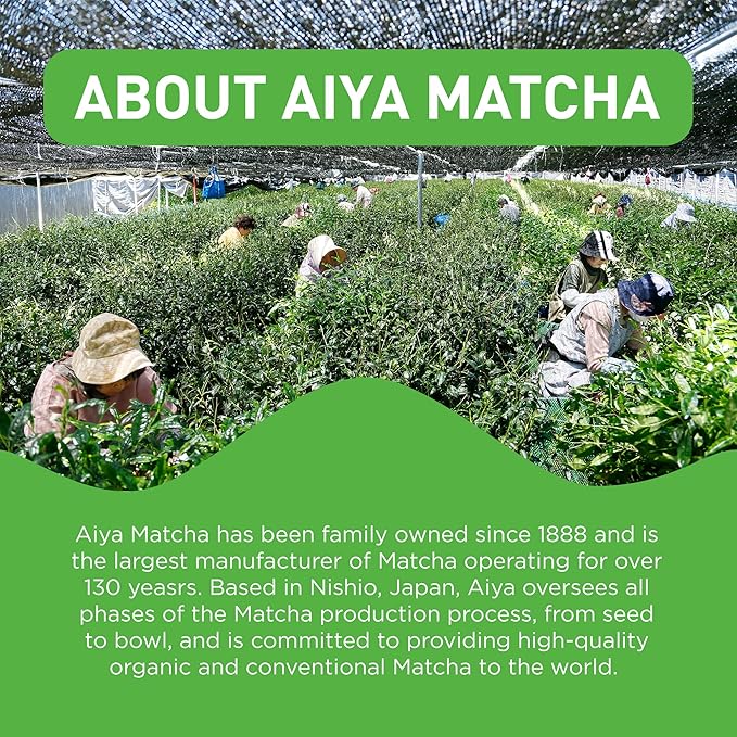 Aiya Certified USDA Japanese Organic Ceremonial Grade Matcha Green Tea Powder - Gluten-Free, Non-GMO - 100g Bag (3.53 oz.)