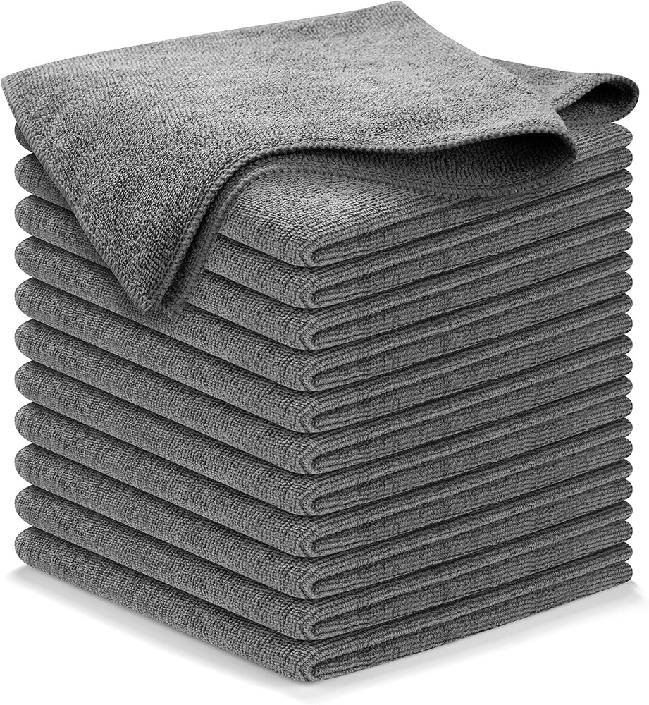 Microfiber Cleaning Cloth Grey - 12 Packs 12.5"x12.5" - High Performance - 1200 Washes, Ultra Absorbent Microfiber Towel Weave Grime & Liquid for Streak-Free Mirror Shine - Car Washing Cloth