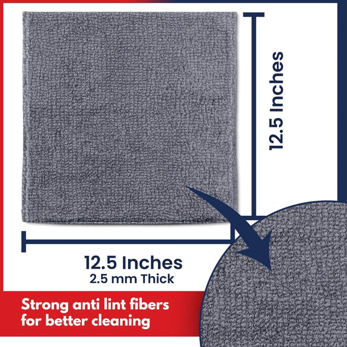 Microfiber Cleaning Cloth Grey - 12 Packs 12.5"x12.5" - High Performance - 1200 Washes, Ultra Absorbent Microfiber Towel Weave Grime & Liquid for Streak-Free Mirror Shine - Car Washing Cloth