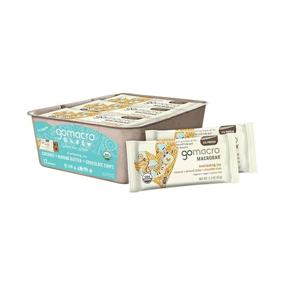 GoMacro MacroBar – Coconut + Almond Butter + Chocolate Chips (2.3 oz) | Organic Vegan Protein Bar