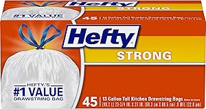 Hefty Strong Tall Kitchen Trash Bags – Unscented, 13 Gallon, 45 Count