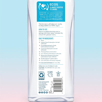 ECOS® Hypoallergenic Dish Soap – Free & Clear, 25 fl oz (Pack of 2) | Fragrance-Free, Plant-Based & Non-Toxic