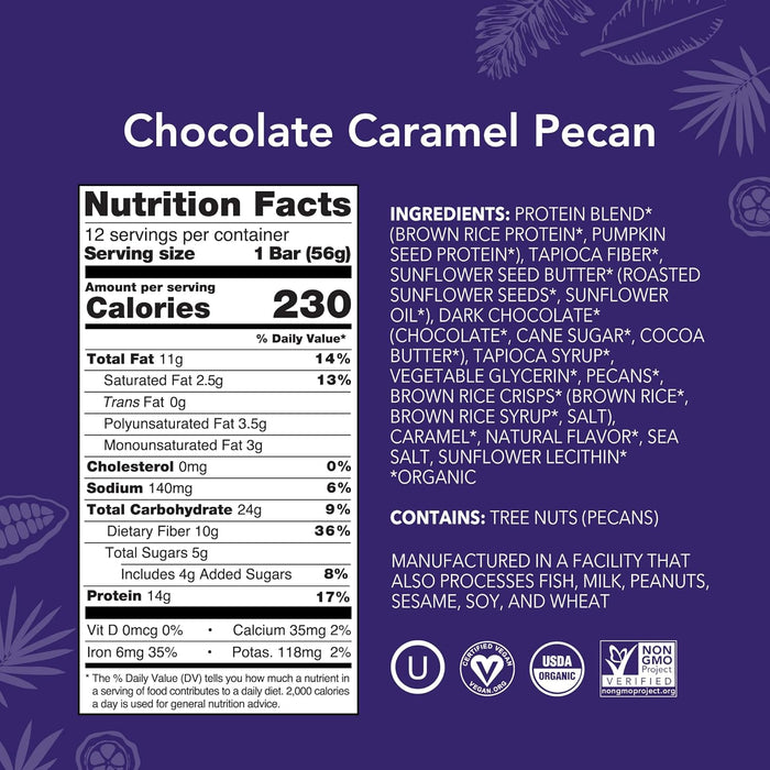 ALOHA Organic Protein Bars – Chocolate Caramel Pecan, Plant-Based, 14g Protein, 12-Pack
