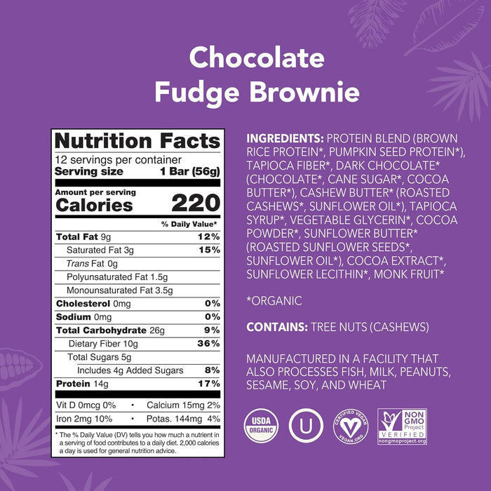 ALOHA Organic Plant-Based Protein Bars – Chocolate Fudge Brownie (12-Pack) | Vegan, Paleo, Gluten-Free