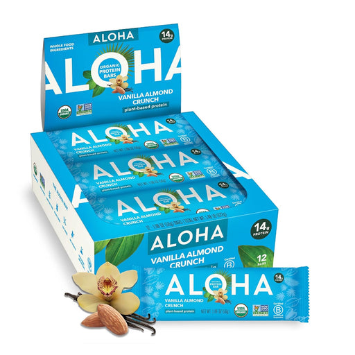 ALOHA Organic Protein Bar – Vanilla Almond Crunch, Plant-Based, 14g Protein, 12-Pack