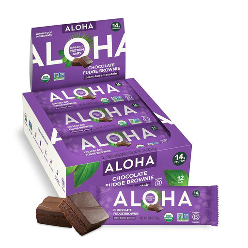 ALOHA Organic Plant-Based Protein Bars – Chocolate Fudge Brownie (12-Pack) | Vegan, Paleo, Gluten-Free