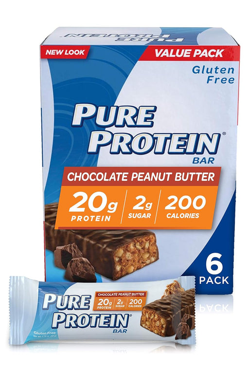 Pure Protein Bar, Chocolate Peanut Butter – 20g Protein, Gluten-Free, On-the-Go Snack (Pack of 6)
