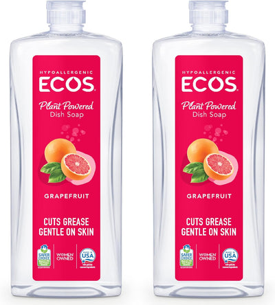 ECOS® Grapefruit Dish Soap – Hypoallergenic, Plant-Based Grease Cutter, 25 fl oz (Pack of 2)