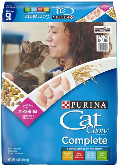 Purina Cat Chow Complete Dry Cat Food – 15 lb Bag | High-Protein with Real Chicken for All Life Stages