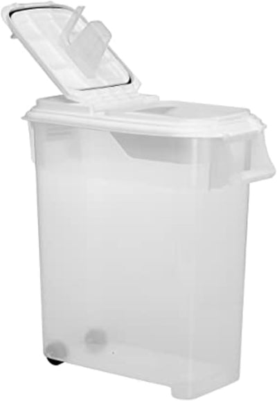 Buddeez 50 QT Airtight Pet Food Storage Container – Rolling Bin with Scoop & Flip Lid (White)