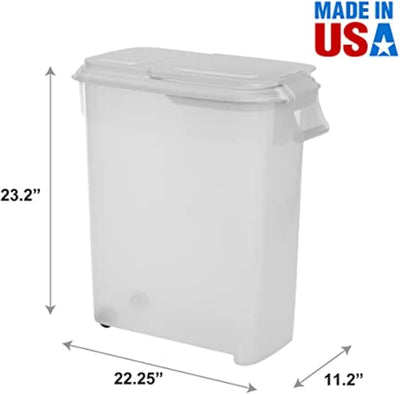 Buddeez 50 QT Airtight Pet Food Storage Container – Rolling Bin with Scoop & Flip Lid (White)