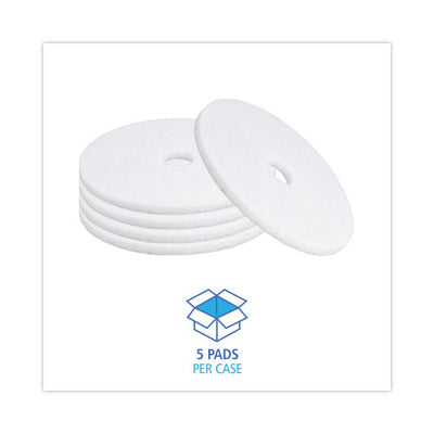 Boardwalk® Standard Floor Pads, 20" Diameter, White, 5 Pads/Carton (BWK4020WHI)