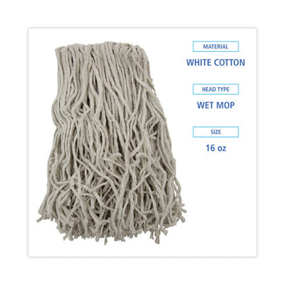 Boardwalk® Banded Mop Head, Cotton, Cut-End, White, 16 oz, 12 Mop Heads/Carton (BWKCM20016)