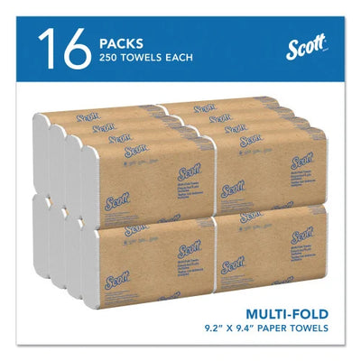 Scott® Essential Multi-Fold Paper Towels, Standard Tier, Absorbency Pockets, 1-Ply, White, 9.2" x 9.4", 250 Sheets/Pack, 16 Packs/Carton (01840)
