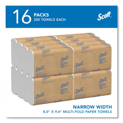 Scott® Essential Multi-Fold Paper Towels, 1-Ply, White, 8 x 9.4, 250 Sheets/Pack, 16 Packs/Carton (37490)