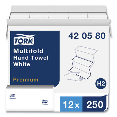 Tork® Premium Multifold Paper Towels, 1-Ply, White, 3000 Towels/Carton (420580)