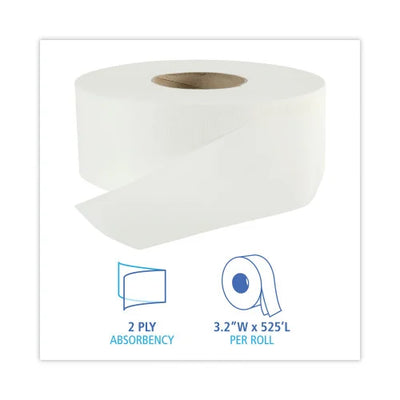Boardwalk® Jumbo Roll Toilet Paper, 2-Ply, 525 Feet per Roll, 12-Roll Bulk Pack (BWK410320)
