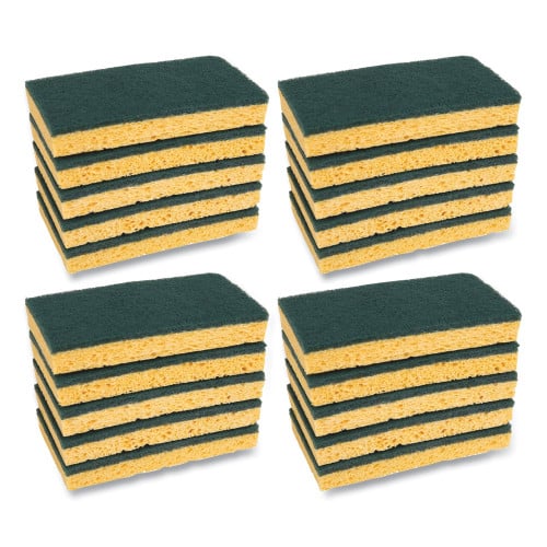 Boardwalk® Medium Duty Scrubbing Sponges, Yellow/Green, 20 Sponges/Pack (BWK174)