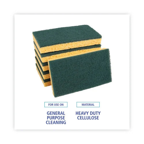 Boardwalk® Medium Duty Scrubbing Sponges, Yellow/Green, 20 Sponges/Pack (BWK174)